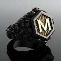 Hand Jewelry Black Two-Color Letter M Personalized Engraved Ring Fashion Creative Ring Ring no. 13 gray