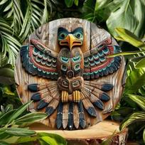 Vibrant Native American Totem Pole Metal Wall Art Round Sign Waterproof HD Aluminum 20x20 įvairiaspalvis