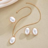 4pcs  Fashion Elegant Elipse Necklace Ring Earrings Jewelry Set For Women French Style Romantic Gifts