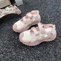 Hollow breathable Mary Jane shoes women's 2025 new summer outer wear sandals thick sole heightening Internet celebrity casual sports shoes 35 rožinė