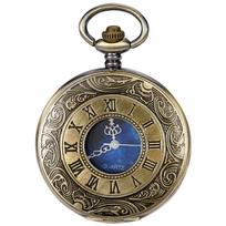 Pocket Watch Hollow Blue Starry Design Roman Numerals Vintage Quartz Pocket Watch with Chain Men's Pocket Watch beige