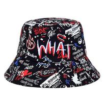 Unisex Letter WHAT Printing Personality Bucket Hats Fishermen Caps Outdoor Casual Cap Sunscreen Hat juoda