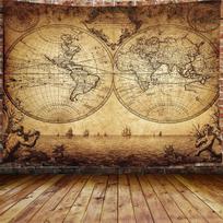 Tapestry Djavo old vintage world map 75x100 juoda