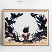 Deimantinis paveikslas animacinis filmas su sparneliais, pilnais krapais, apvaliu kalnų krištolo deimantų siuvinėjimu 20X30CM black
