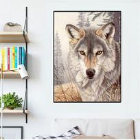 Deimantinis paveikslas Vilkas Gyvūnas Deimantinis Siuvinėjimas Siuvinėjimas Deimantine mozaika Namų dekoravimas 20X30CM gray