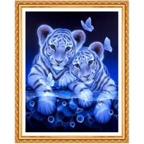 Deimantinis siuvinėjimas Gyvūnai Tigras Deimantinis apvalus deimantinis paveikslas 20X30CM blue