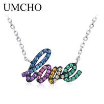 UMCHO Colorful Gemstone LOVE Alphabet Sterling Silver Choker Statement Necklace Women Silver 925 Jewelry
