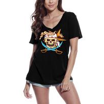 Women's V Neck T-Shirt Pirates Grave - Pirate Skull With Two Swords S juoda