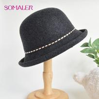 SOMALER Winter Lady Fedoras Hats New Design Dome Wool Hat Female Warm Party Caps Elegant Aristocratic Woolen Cap