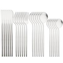 JANKNG 24Pcs Matte Dinnerware Golden Knife Fork Dessert Spoons Flatware Set Stainless Steel Cutlery Set Kitchen Silverware Set sidabras