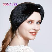 SOMALER Whole Mink Fur Headband for Women Real Fur Head-warmer Winter Hair Band F juoda