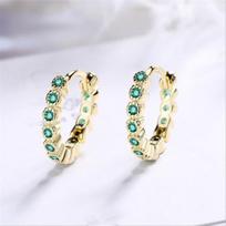 Fashion Lady Gold Crystal Green Hoop Earrings Female Jewelry Trendy Silver 925 Sterling Earrings Women Accessories New