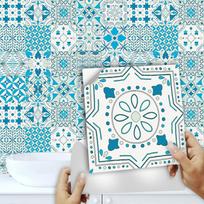 20pcs Blue Tiles Wall Sticker Kitchen Backsplash Wardrobe Bathroom Cupboard Renovation Peel & Stick Waterproof Art Wall Decals 10cmX10cmX20pcs