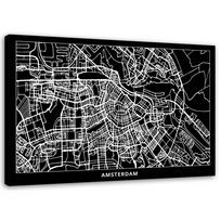 Canvas print Amsterdam City Map 60x40 balta/juoda