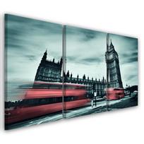 Trijų dalių paveikslų spausdinimas ant drobės London Bus Big Ben 60x40 pilka spalva