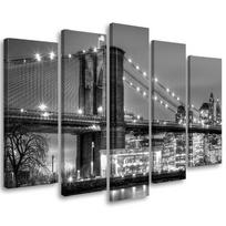 Penkių dalių paveikslų spausdinimas ant drobės Manhattan Bridge New York 100x70 juoda/balta