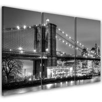 Trijų dalių paveikslų spaudinys ant drobės Manhattan Bridge New York 60x40 juoda/balta