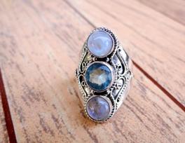Blue Topaz Moonstone Statement Ring 925 Sterling Silver Jewelry Handmade Solid Ring Jewelry For Women 6 balta