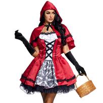 (SU)Moterų Helovino kostiumas Cosplay Ball Party Hooded Bandage skara Suknelės kostiumas S raudona