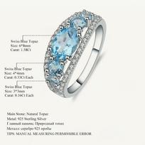 Gb 2 ,55 ct natūralaus mėlyno topazo brangakmenių žiedai 925 sterlingų sidabro ovalo formos žiedas moterims Dailūs papuošalai 9
