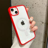Luxury Magnetic Case For Iphone 13 12 14 Pro Max Transparent Electroplated Wireless Charger Magsafing Cover For Iphone 12 13 Pro For iPhone 13 Mini raudona