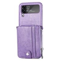 Odinis piniginės dėklas su pilna apsauga Samsung Galaxy Z Flip 4 5g Flip4 Flip3 Flip 3 Zflip4 su kortelių kišene, mobiliojo telefono dangtelis for Samsung Z Flip 4 violetinė