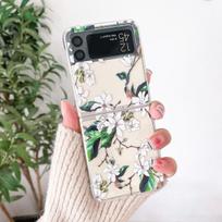 For Samsung Galaxy Z Flip 4 3 Case Vintage Flowers Painted Transparent Shockproof Hard Back Cover For Samsung Zflip4 Zflip3 Case For Samsung Z Flip 4