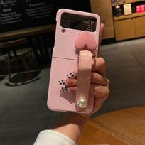 3d Love Heart Pu Leather Pearl Wrist Strap Bracket Hard Pc Phone Cover For Samsung Galaxy Z Flip 4 3 Case For Galaxy Z Flip 3 black