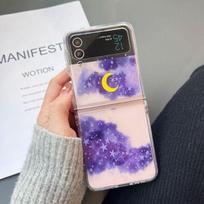 For Samsung Galaxy Z Flip 4 Case 3 Purple Starry Sky Transparent Folding Case For Samsung Z Flip 3 5g Shockproof Hard Back Cover Galaxy  Z Flip 3