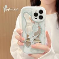Mirror Crystal Flower Tulips Shockproof Phone Case For Iphone 14 Xr Xsmax 8 7 Plus X 12 Mini 13 Pro Max 11 Back Cover Capa for iphone X XS white