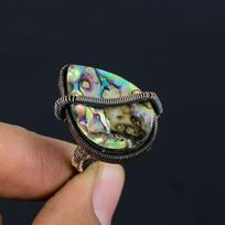 Abalone Shell Gemstone Copper Wire Wrapped Handmade Jewelry Ring For Her All Size 4 mėlyna