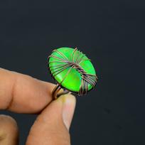 Australian Triplet Opal Gemstone Copper Wire Wrapped Handmade Jewelry Ring For Gift 4 žalia