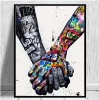 Gatvės grafiti meno mylėtojas, bučiuojantis drobę, tapybos plakatai ir spaudiniai Abstraktus rankų sienos paveikslas, skirtas svetainės namų dekoravimui 20x30cm balta