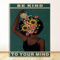 Mental Būkite malonūs savo protui Teigiami meno spaudiniai Afrikietė, vintažinė drobė, tapyba Namų dekoras Juoda mergina psichikos sveikatos plakatas 21cm×30cm NoFrame