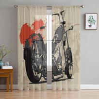 Motociklų greitkelio retro stiliaus šifono permatomos užuolaidos gyvenamajam kambariui miegamojo namų dekoravimui lango galios tiulio užuolaidos 1 PCS W100XH250cm