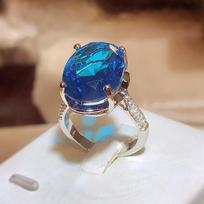 Luxury Big Shiny AAAA Blue Zircon Ladies Ring Instagram Fashion Style Party Jewelry Indelible Ring Anniversary Jewelry mėlyna