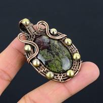 Dragon Blood Jasper Gemstone Pure Copper Wire Wrapped Handmade Pendant Jewelry For Her 2.44 Inches žalia