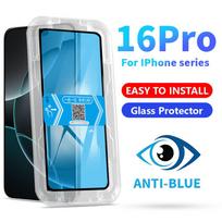iPhone 16 15 14 13 11 12 Pro Max X XS XR Lengvai montuojamas rinkinys Pilnas Anti-Blue Ray grūdinto stiklo ekrano apsauginis stiklas iPhone 11