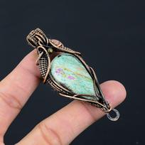 Ruby In Fuchsite Gemstone Jewelry Pure Copper Wire Wrapped Handmade Pendant 3.23 Inches žalia