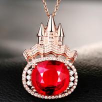 Natural Ruby Crown Princess Magic Castle Pendant Necklace