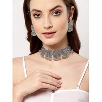 Šviečianti Diva Fashion Naujausias stilingas puošnus oksiduoto sidabro Tribal Choker kaklo papuošalų rinkinys moterims