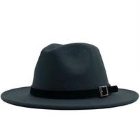 Vyriškas moteriškas plačiabrylis vilnonis veltinis Fedora Panama skrybėlė su diržo sagtimi, džiazo Trilby kepurė, vakarėliui, oficiali, cilindras, balta, juoda, 58-60 cm 56-58CM black
