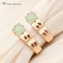 Fashion Elegant Champagne Gold Color Square Crystal Drop Earrings For Women Wedding Party Jewelry Temperament Eardrop beige