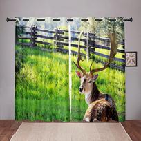 Thick 90% Shading Nature Deer Animal Forest Green TreeBlackout Window Curtain For Bedroom Living Room Bathroom Kicthen Door Hall W50 X H130(CM)X2&Hook