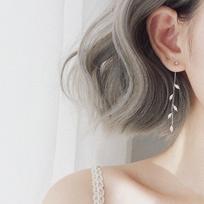 925 Sterling Silver Tassel Crystal Leaf Drop Earring for Women Brincos Pendientes Femme Dangle Earrings Eh962 gray