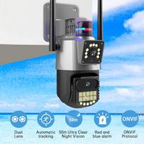 Nauja EU 8MP 4K IP kamera lauko WiFi PTZ dvigubo objektyvo dvigubo ekrano automatinis sekimas vandeniui atsparus saugumas vaizdo stebėjimas policijos šviesos signalizacija CCTV camera