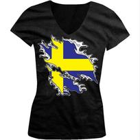 Sweden Rip Through Flag Swedish Pride Swede Juniors V Neck Unisex T-shirt S