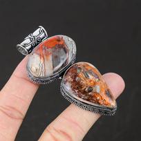 Laguna Lace Agate Natūralus brangakmenis rankų darbo 925 sterlingų sidabro papuošalų pakabukas, kaklo karoliai moterims, dovanos artimiesiems 2.55" raudona/balta