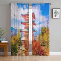 Landscape Of Mountain Fuji Japan Sheer Curtains For Bedroom Living Room Tulle Curtains For Kitchen Window Voile Curtains 135W x 114H(cm) brown