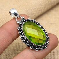 Beauteous Green Amethyst Gemstone Handmade 925 Sterling Silver Jewelry Pretty Pendant 1.81 Inches žalia